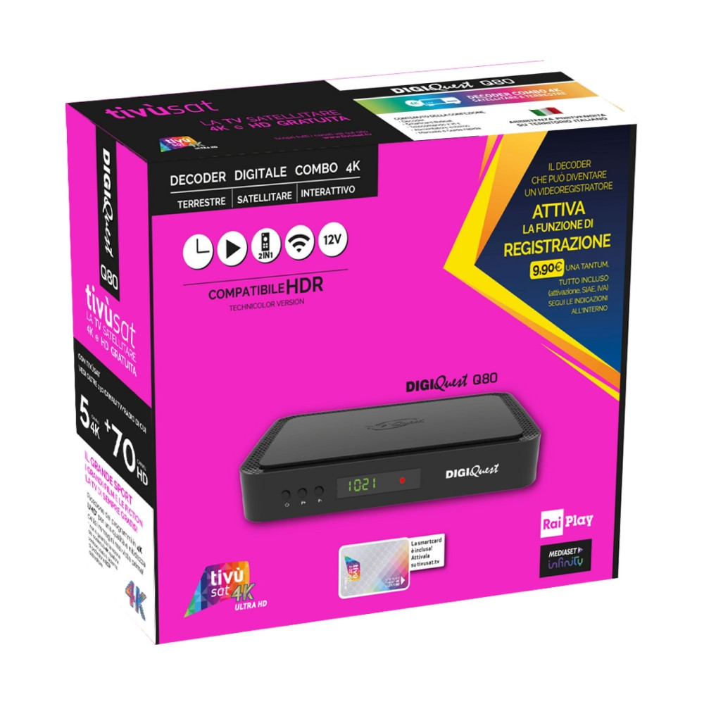 Tivusat Digiquest Q80 Official 4K UHD Italian Receiver and Card