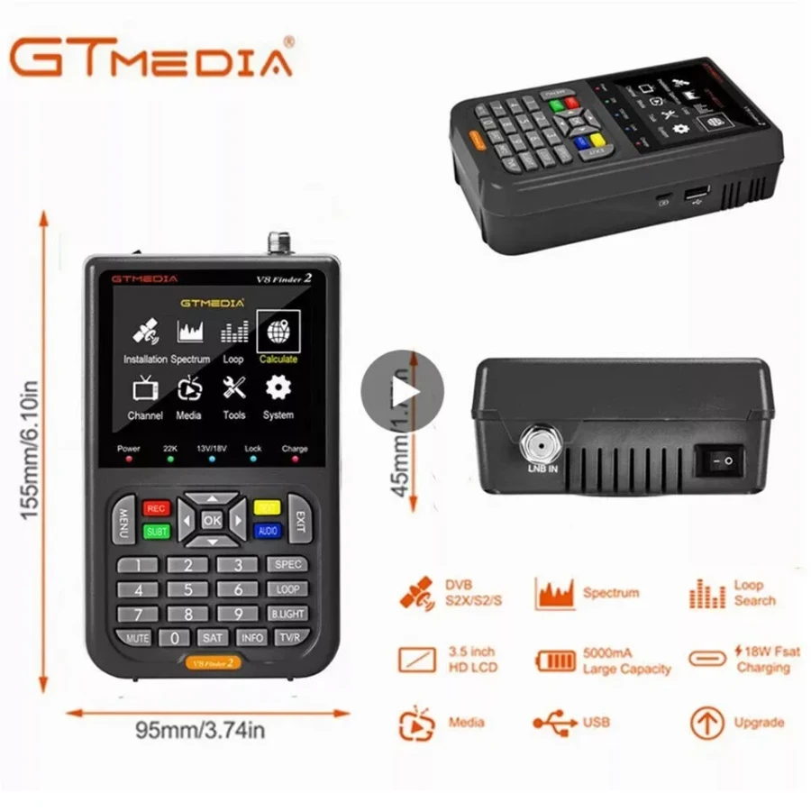 3.5  LCD GTMedia V8 Finder2 Satellite Finder Signal Meter Built-in Battery 1080P